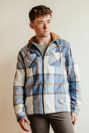 Brooklyn Cloth Zip Front Flannel Hooded Shirt Jacket for Men in Blue | BKMD726F-LTB