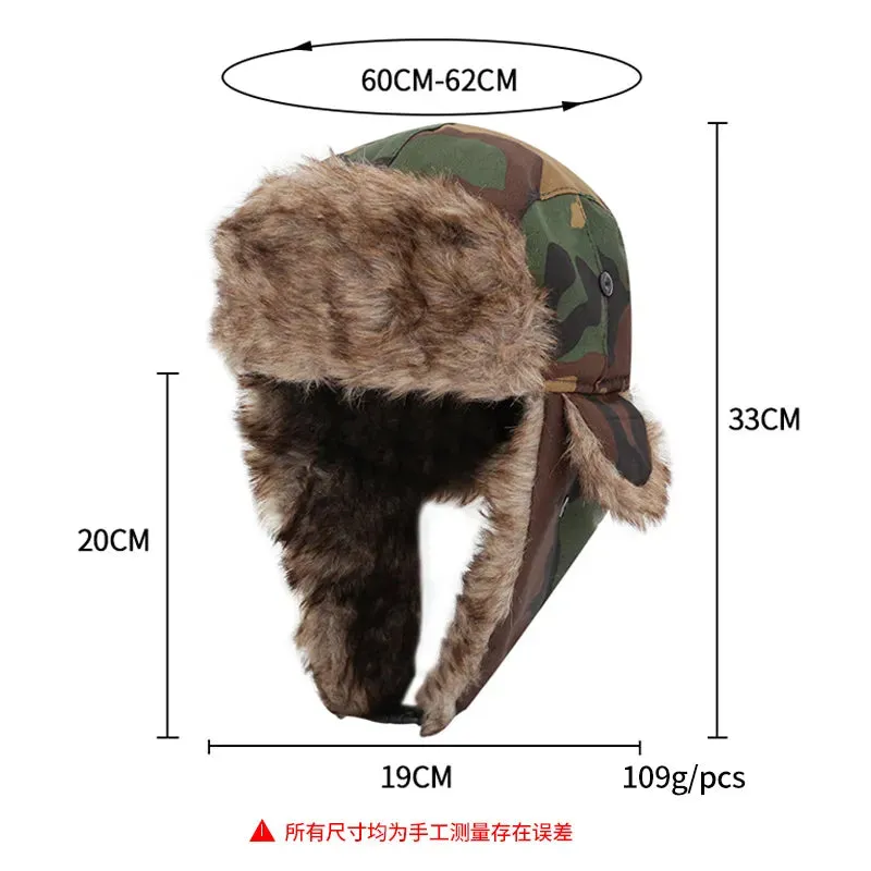 2023 Camouflag Winter Faux Fur Warm Men Women Lei Feng BomberEar Flap Cap Windproof Cycling Trooper Trapper Cold Anti-snow Hats