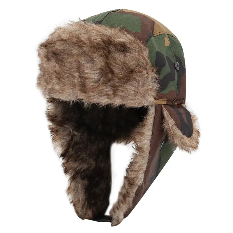 2023 Camouflag Winter Faux Fur Warm Men Women Lei Feng BomberEar Flap Cap Windproof Cycling Trooper Trapper Cold Anti-snow Hats