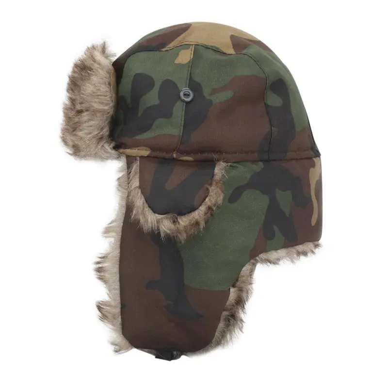 2023 Camouflag Winter Faux Fur Warm Men Women Lei Feng BomberEar Flap Cap Windproof Cycling Trooper Trapper Cold Anti-snow Hats