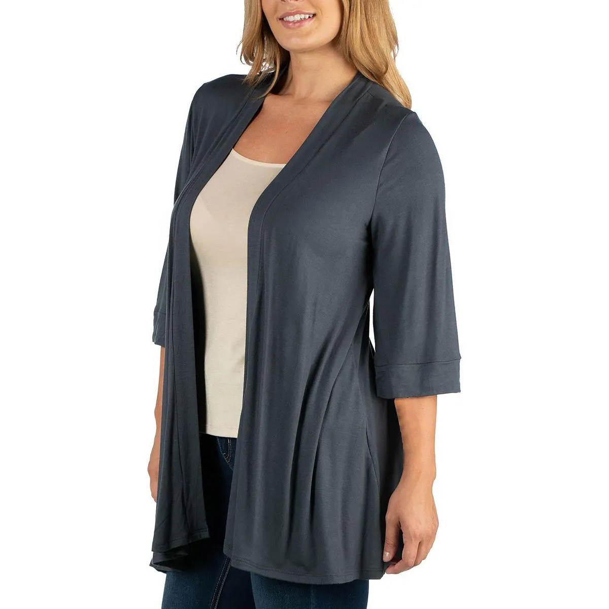 24seven Comfort Apparel Womens Plus Layering Open Front Open-Front Blazer