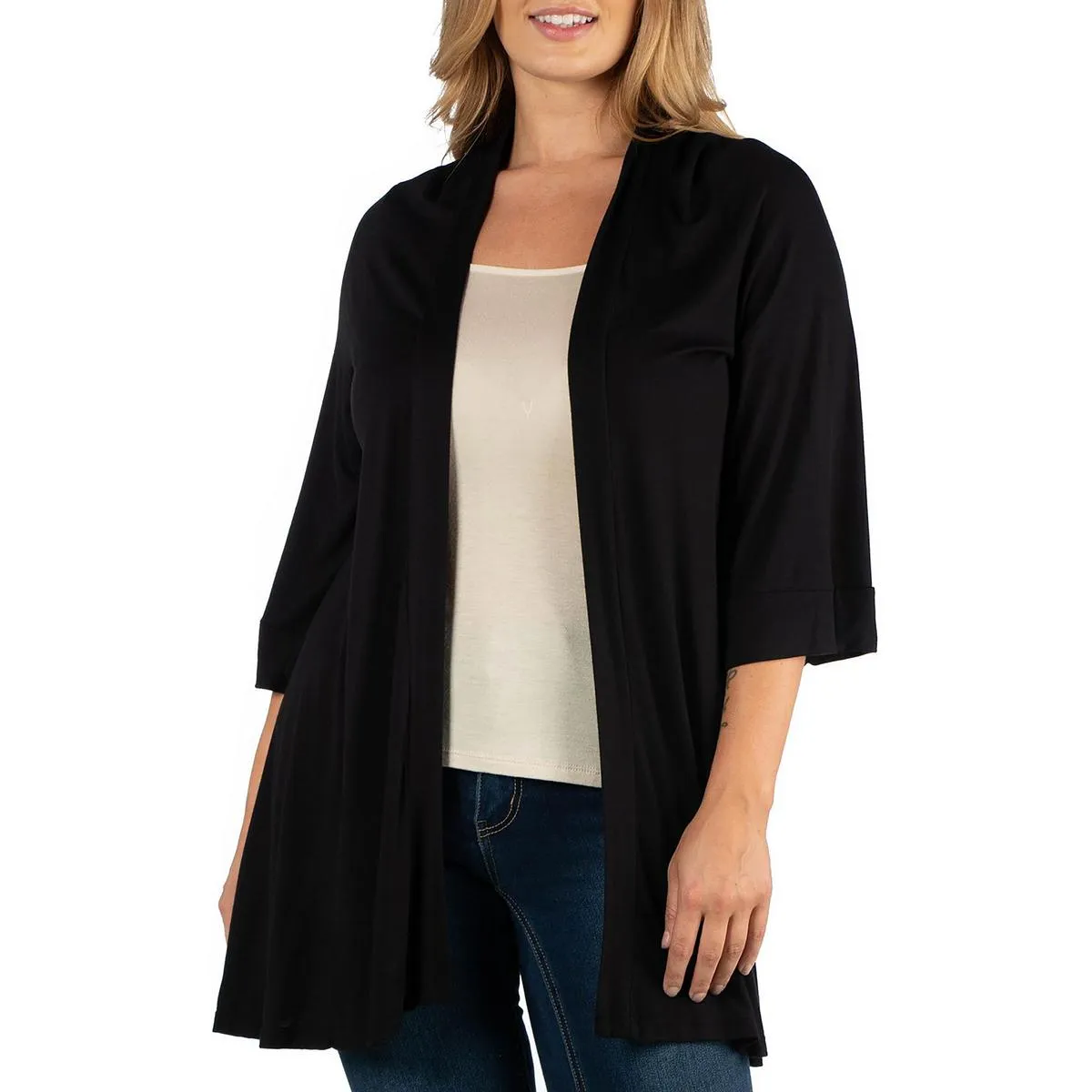 24seven Comfort Apparel Womens Plus Layering Open Front Open-Front Blazer