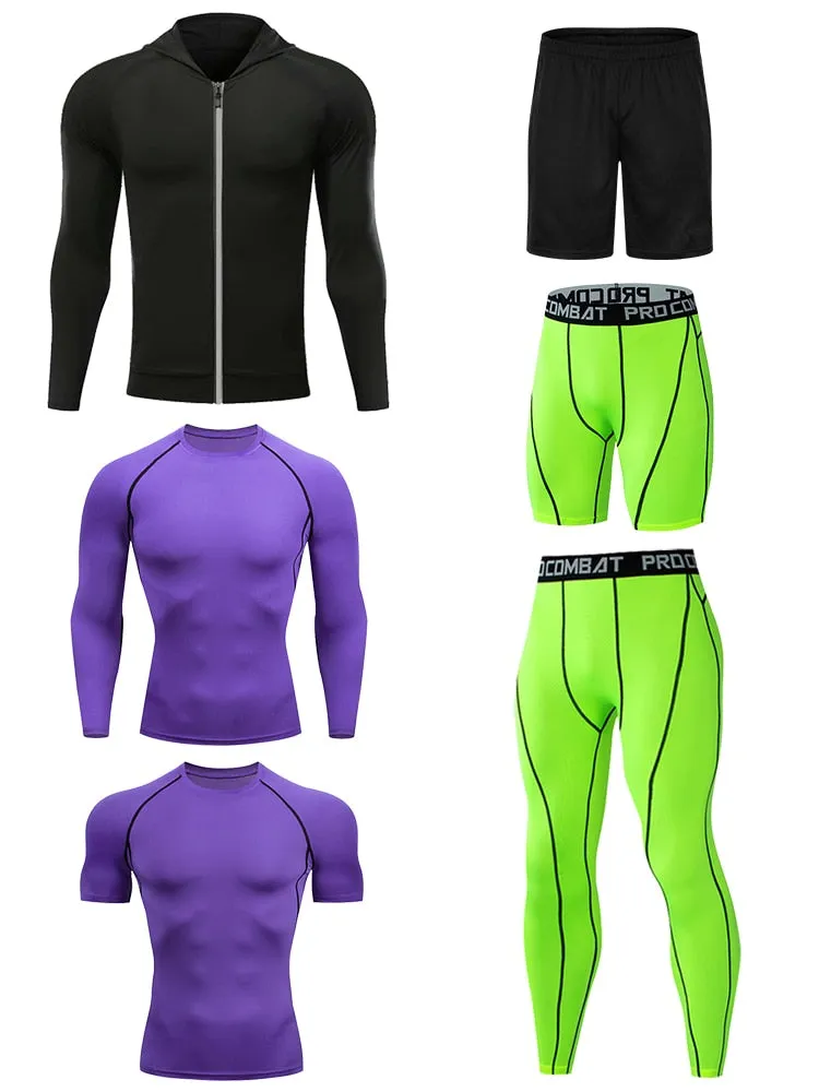 6 Pcs Set Men Sportswear Compression Sport Suit Quick Dry Running Sets Clothes Sports Joggers Training Gym Fitness Tights