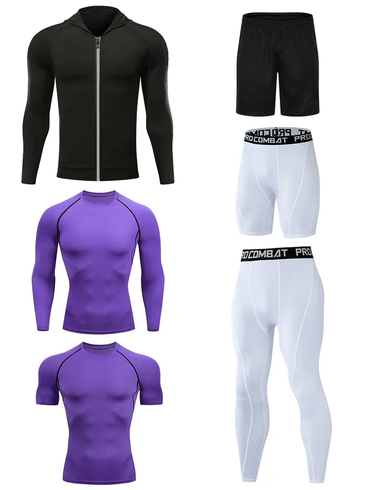 6 Pcs Set Men Sportswear Compression Sport Suit Quick Dry Running Sets Clothes Sports Joggers Training Gym Fitness Tights