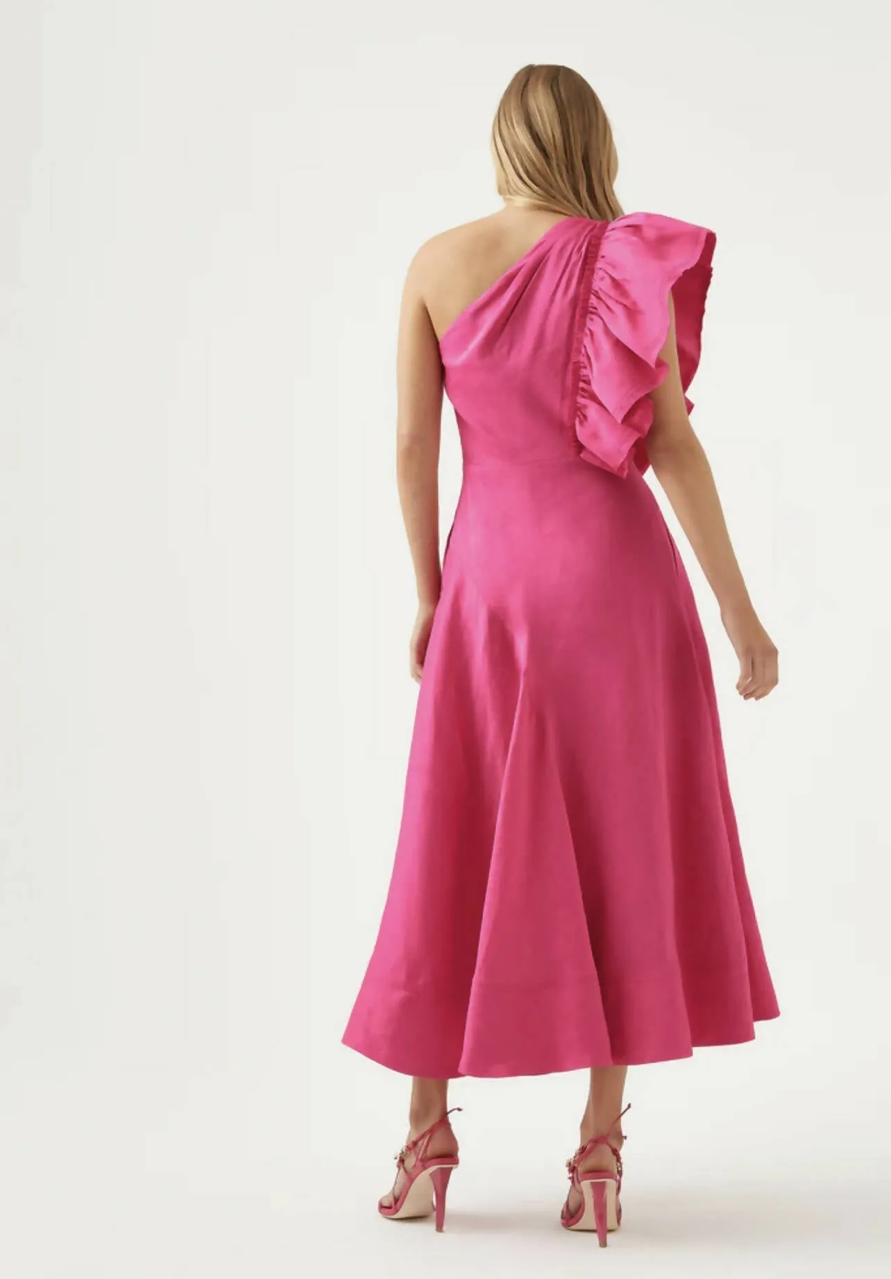 Aje Bonjour Asymmetric Midi Dress Pink