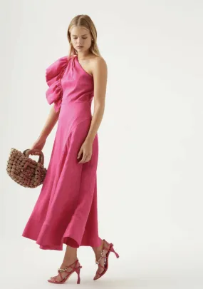 Aje Bonjour Asymmetric Midi Dress Pink