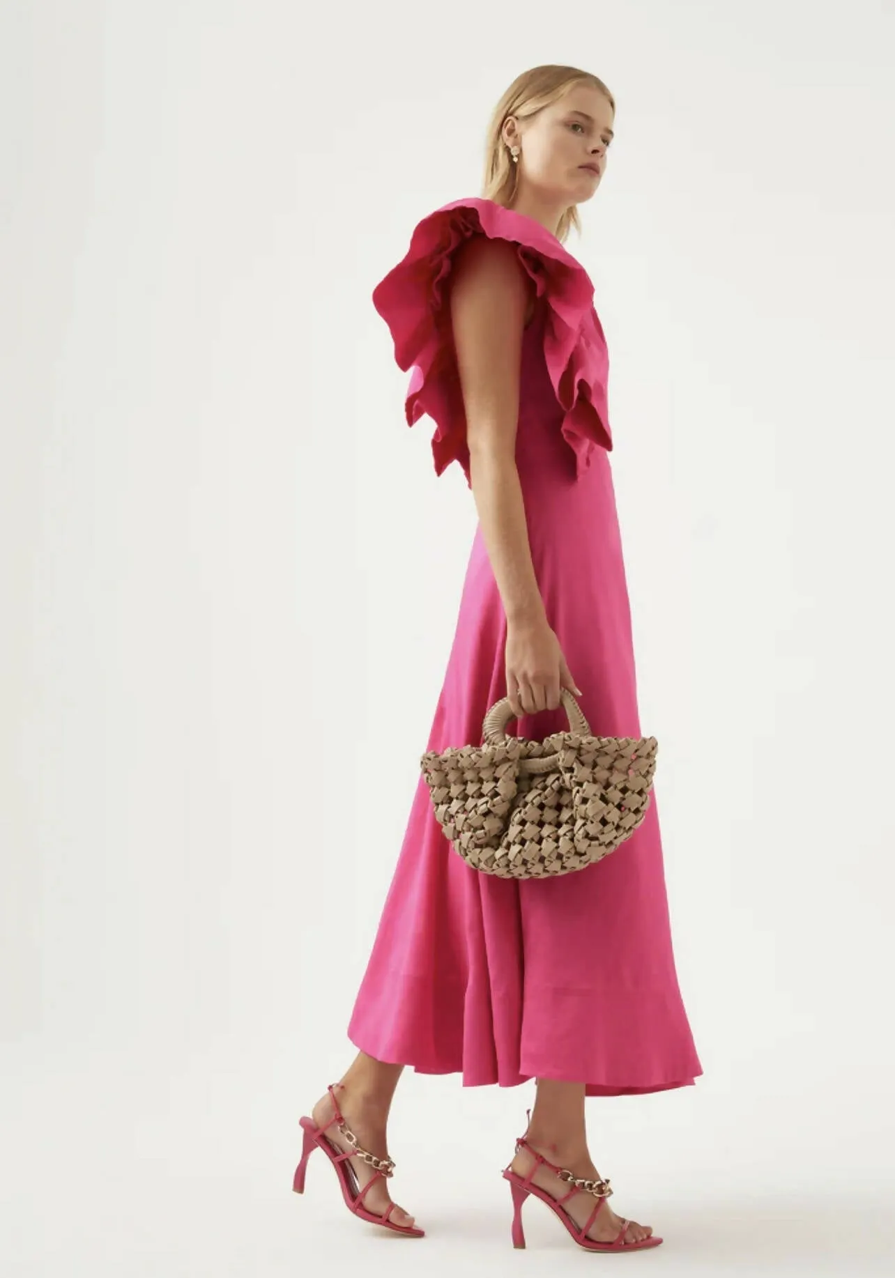 Aje Bonjour Asymmetric Midi Dress Pink