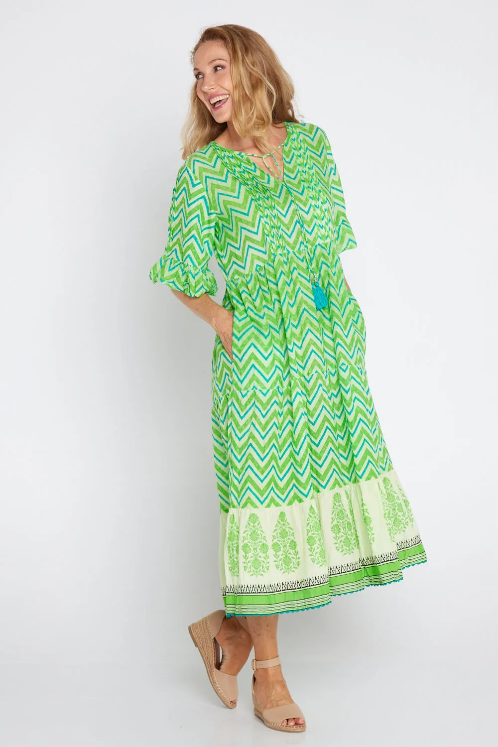 Alex Midi Dress - Lime Zigzag