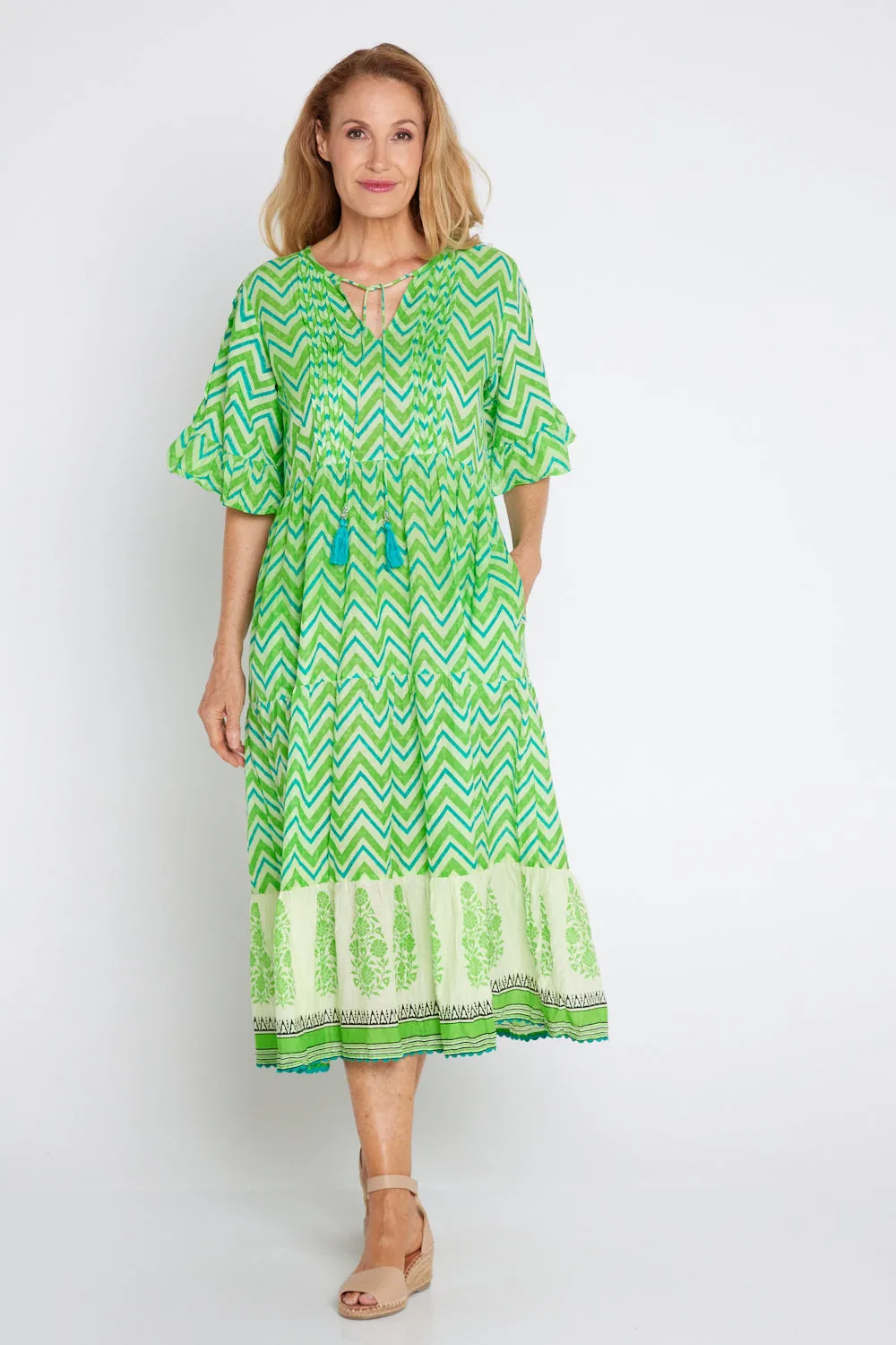 Alex Midi Dress - Lime Zigzag