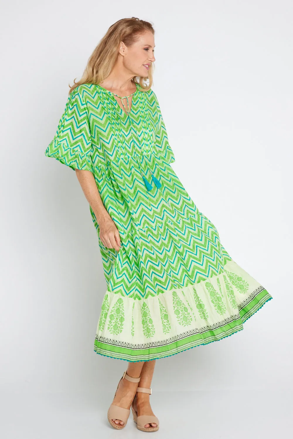 Alex Midi Dress - Lime Zigzag