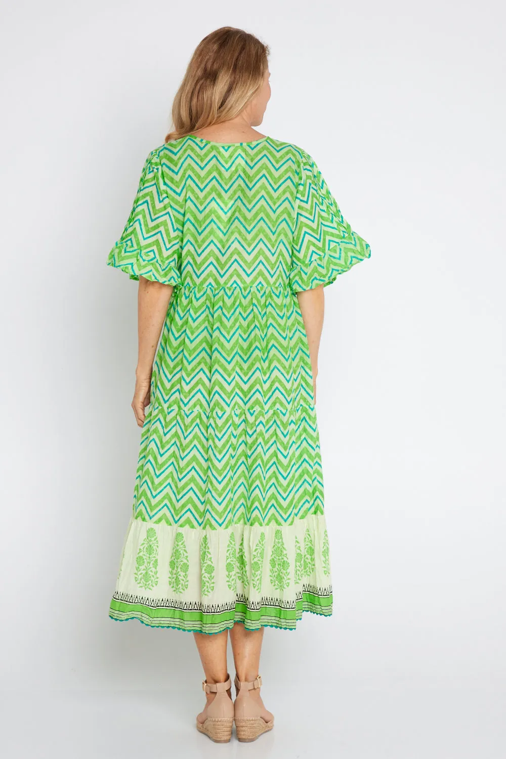 Alex Midi Dress - Lime Zigzag