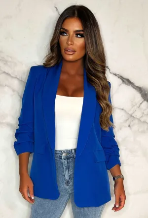 Always Iconic Cobalt Shawl Ruched Sleeve Blazer