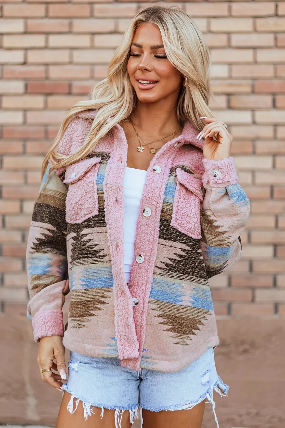 Aztec Shacket Button Up Long Sleeve Jacket choice of colors