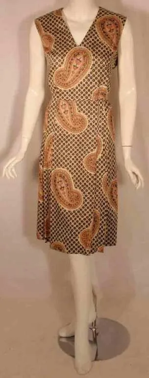 BILL BLASS 1960s 2 pc Paisley Print Shift Dress & Striped Jacket Set