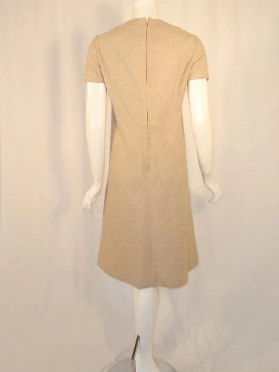 BILL BLASS 2 pc Oatmeal Wool Sheath Dress with Tie Front Coat