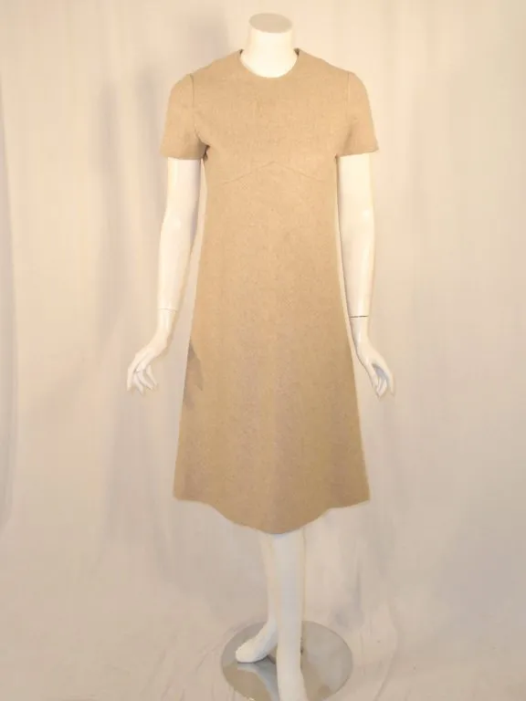 BILL BLASS 2 pc Oatmeal Wool Sheath Dress with Tie Front Coat