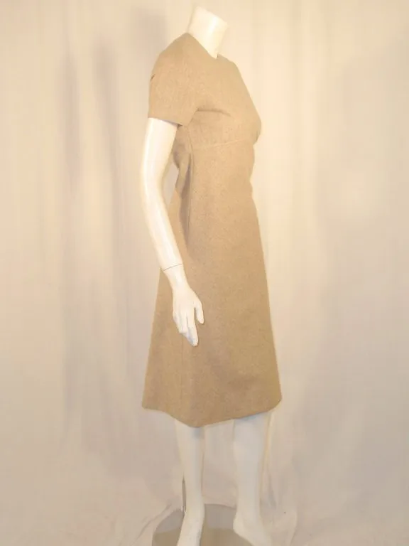 BILL BLASS 2 pc Oatmeal Wool Sheath Dress with Tie Front Coat