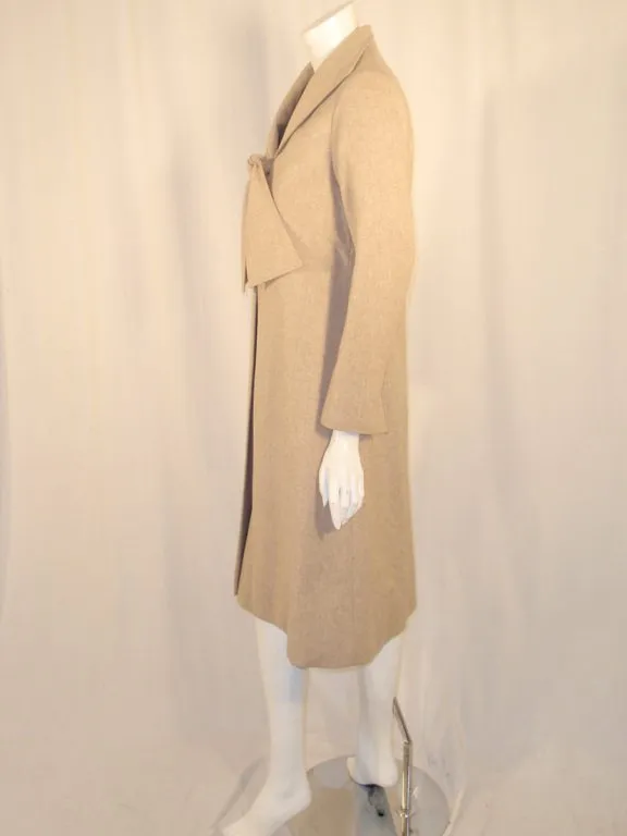 BILL BLASS 2 pc Oatmeal Wool Sheath Dress with Tie Front Coat