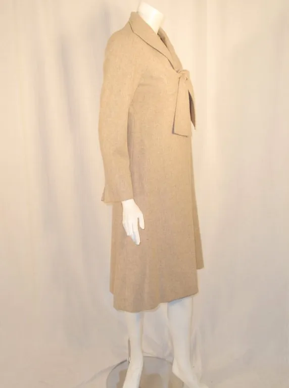 BILL BLASS 2 pc Oatmeal Wool Sheath Dress with Tie Front Coat