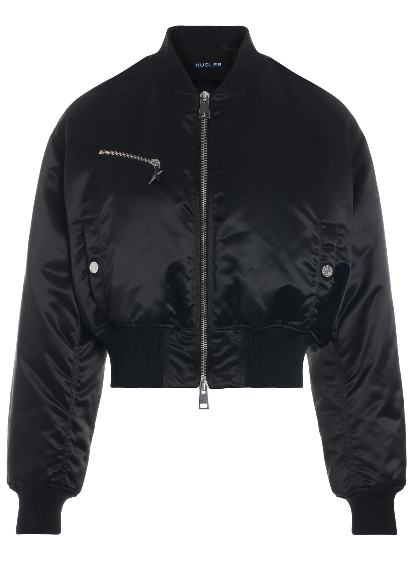 black cropped nylon bomber