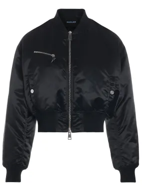 black cropped nylon bomber