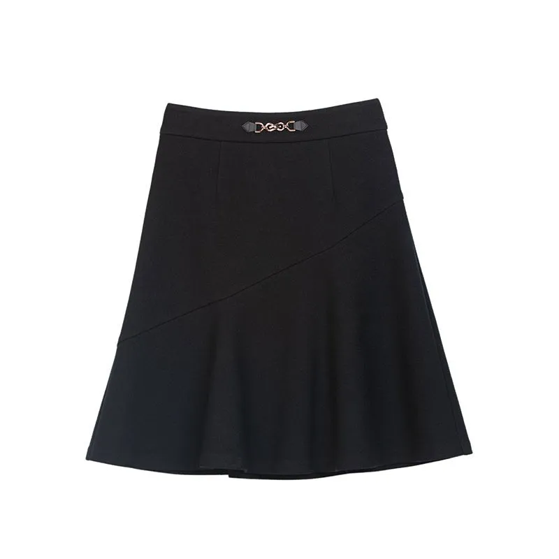 Black High Waist Midi Length Skirts