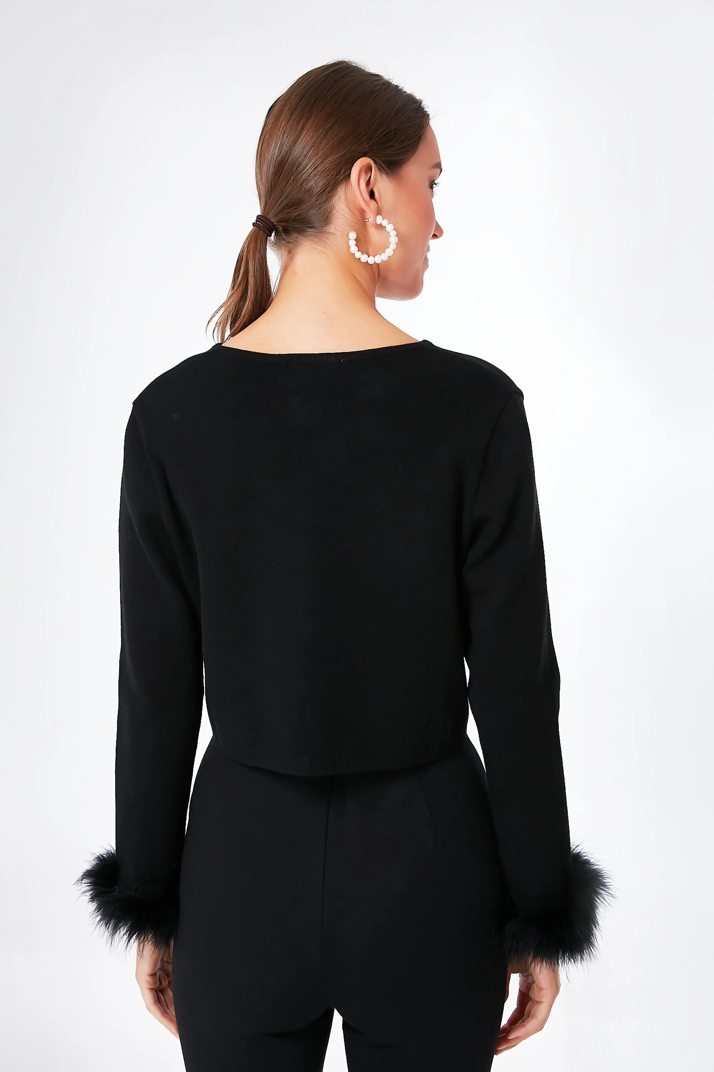 Black Knitted Cardigan with Detachable Feathers