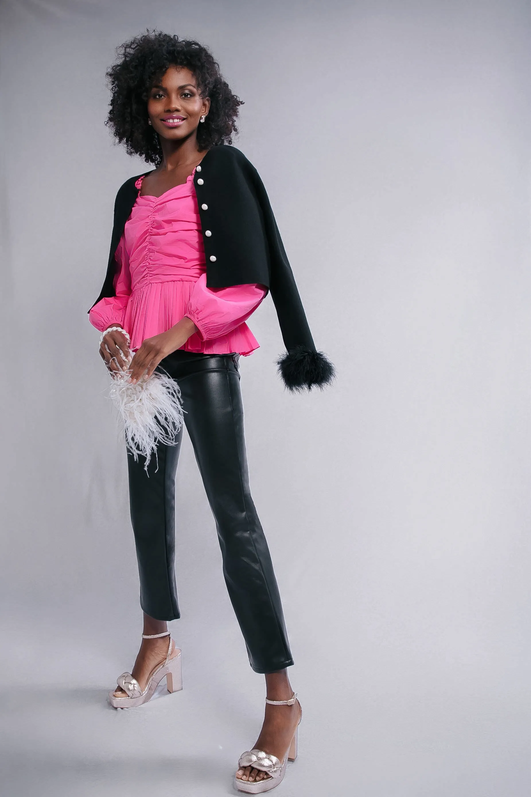 Black Knitted Cardigan with Detachable Feathers