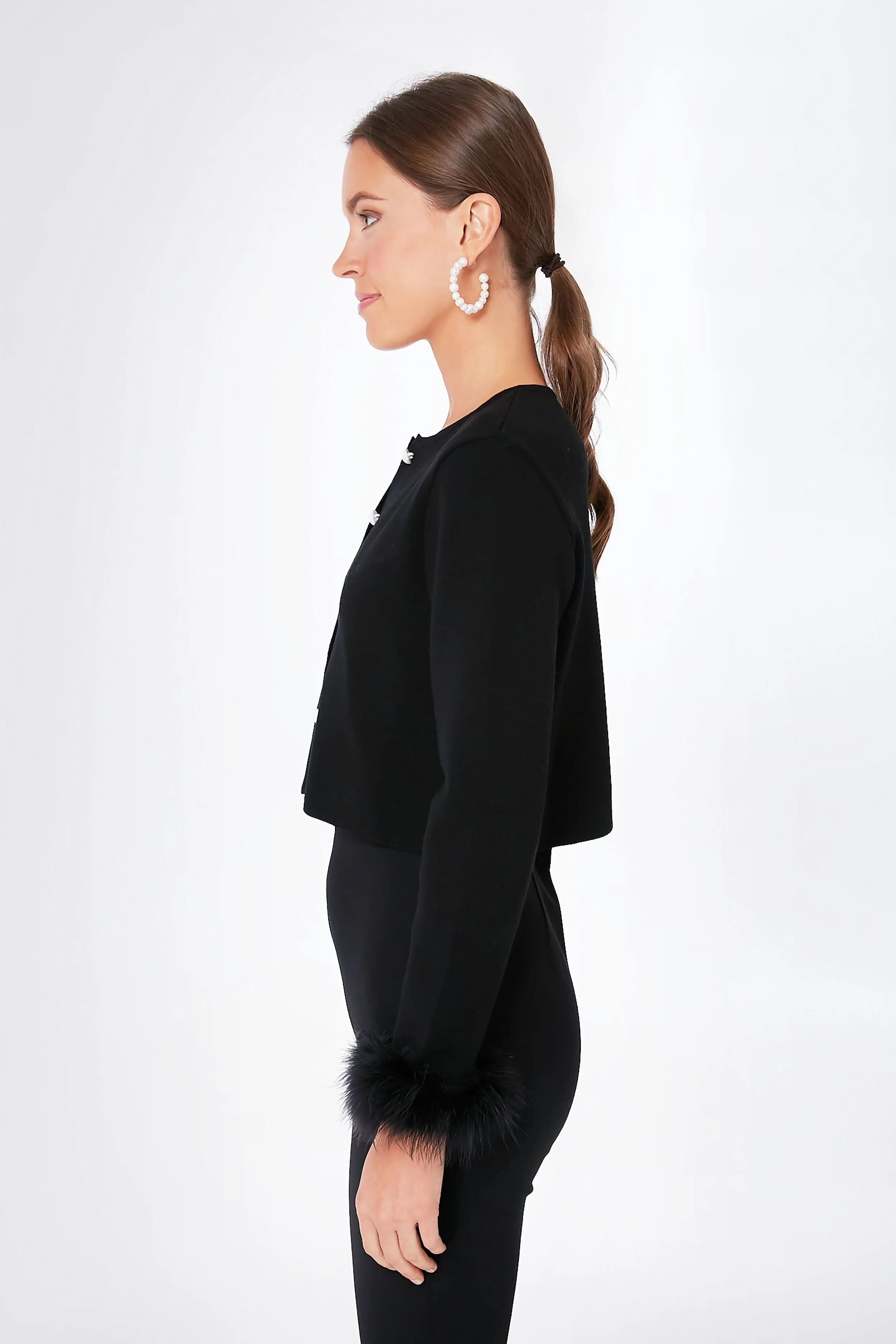 Black Knitted Cardigan with Detachable Feathers