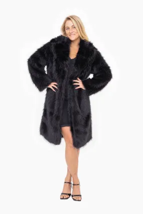 Black Longline Faux Fur Coat