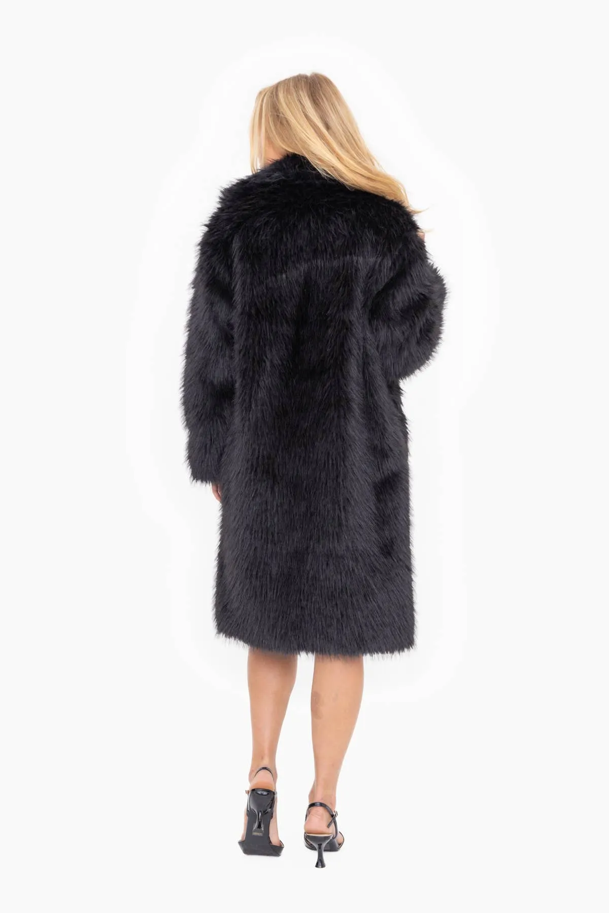 Black Longline Faux Fur Coat