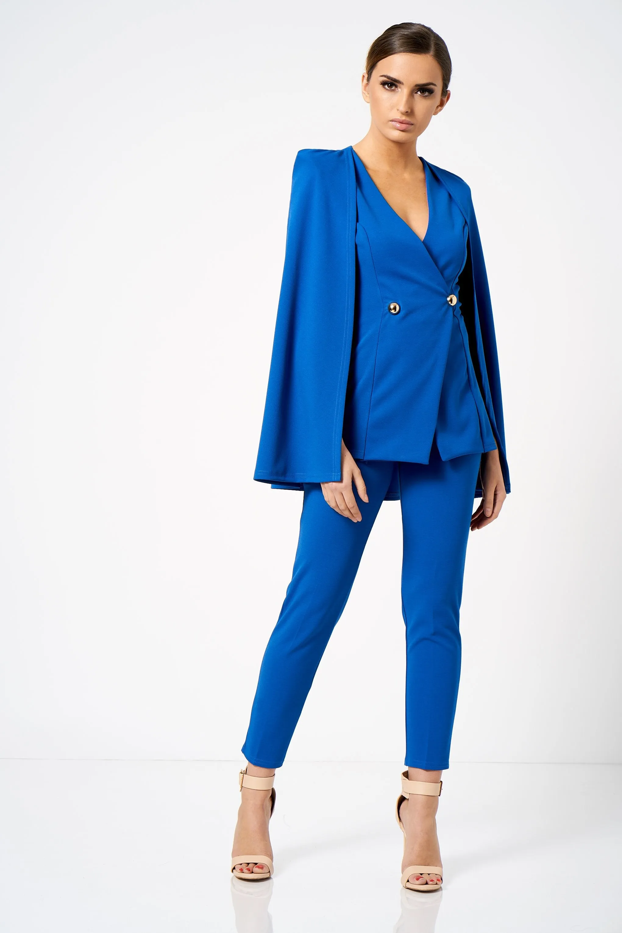 Blue Double Breasted Cape Co-ord Blazer