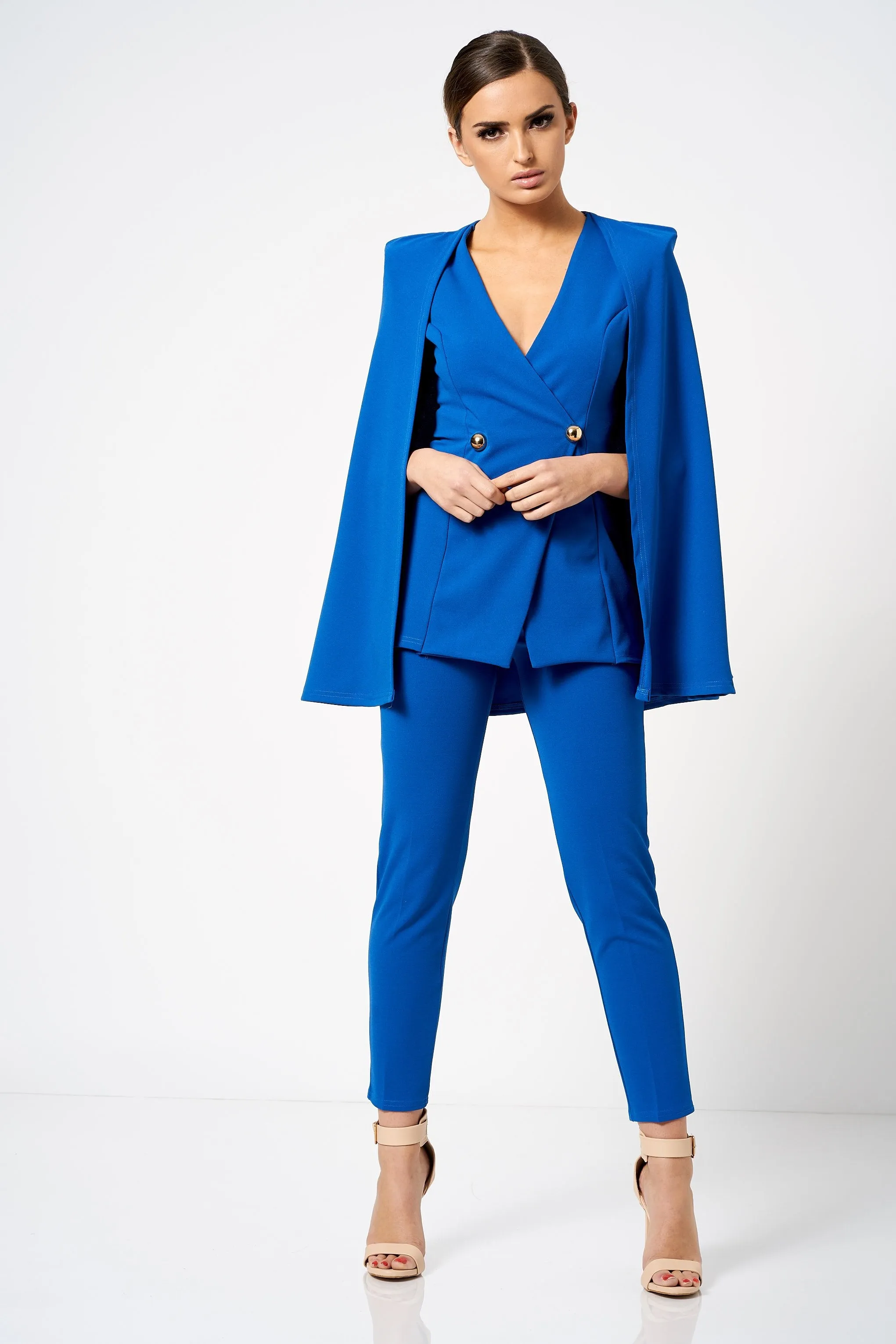 Blue Double Breasted Cape Co-ord Blazer