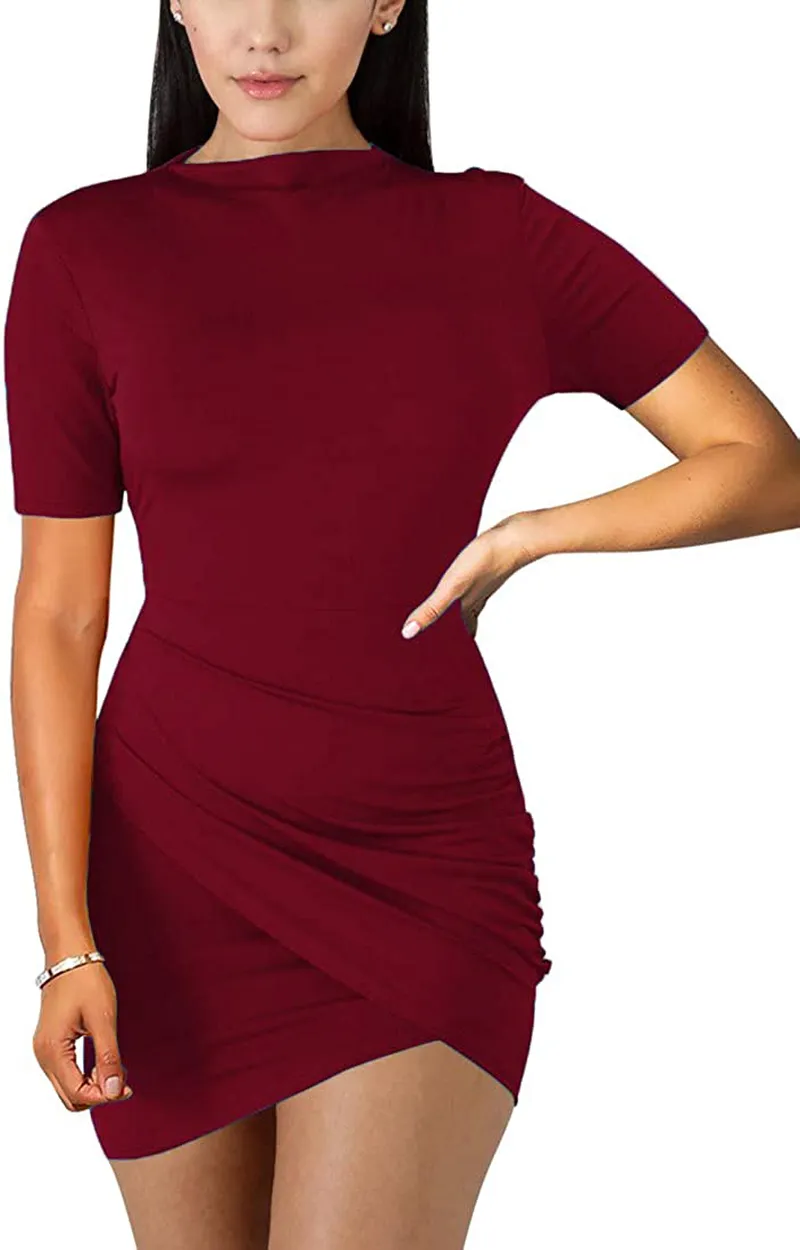 BORIFLORS Women's Sexy Wrap Front Long Sleeve Ruched Bodycon Mini Club Dress