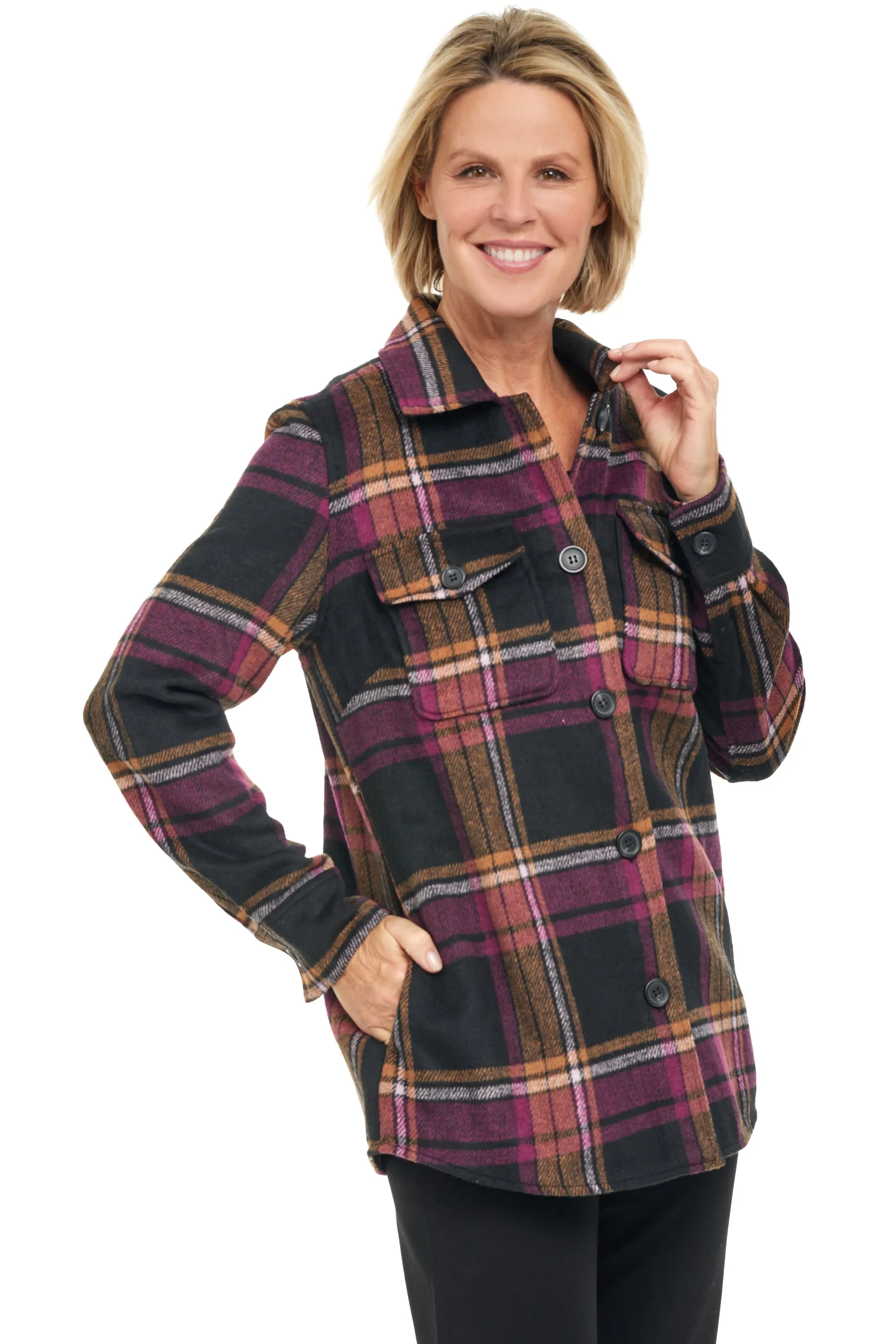 Brushed Plaid Shirt Jacket