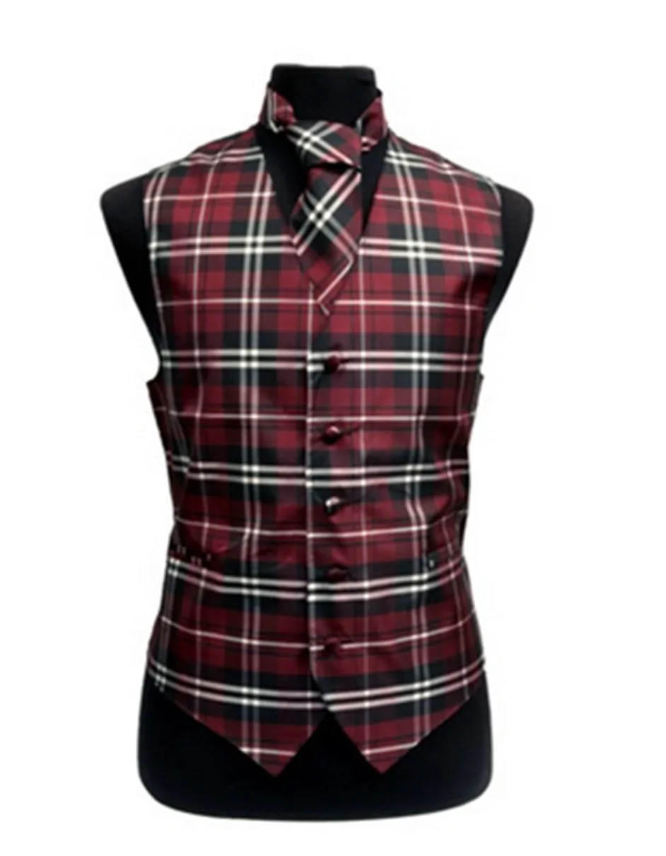 Burgundy Plaid Vest Set