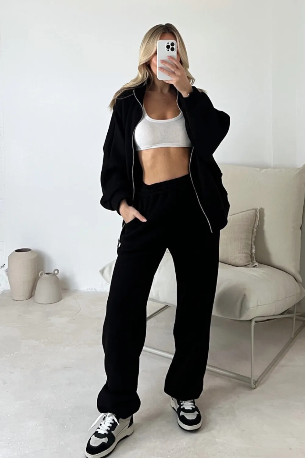 Cady black bomber jacket and jogger loungewear