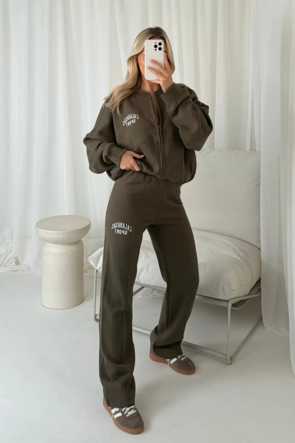 Calabasas khaki embroidered bomber jogger loungewear