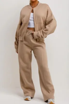 Cali Beige Bomber jacket & seam front Joggers Tracksuit