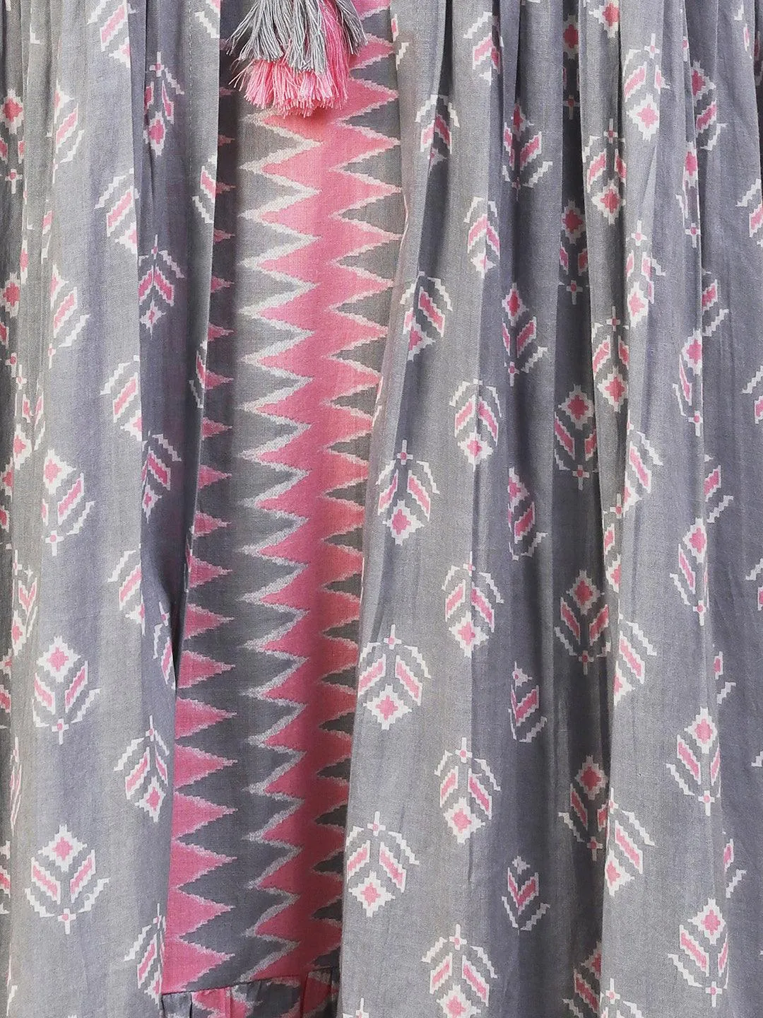 Chevron Printed A-Line Midi Dress with Long A-Line Jacket - Multi