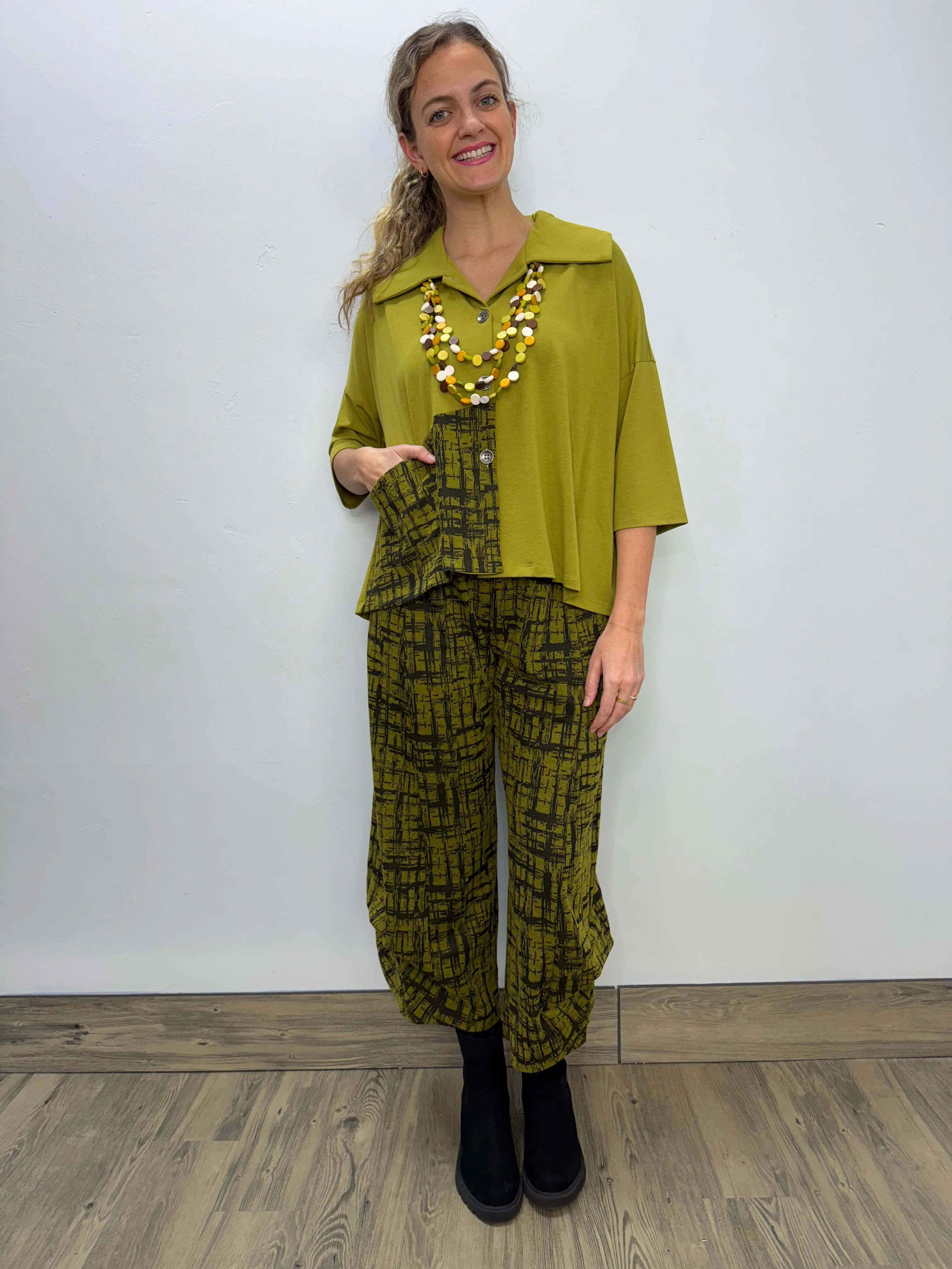 Chive Green Hashtag Lottie Button Up Collared Jacket