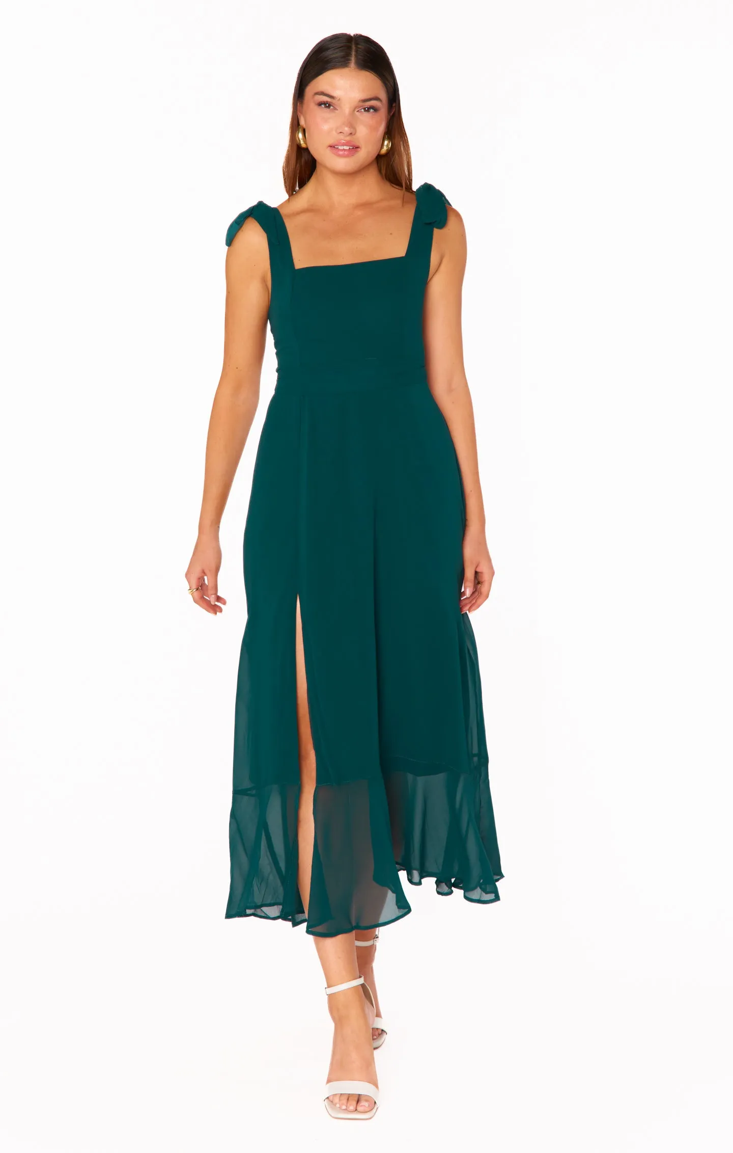 Claire Midi Dress ~ Emerald Chiffon