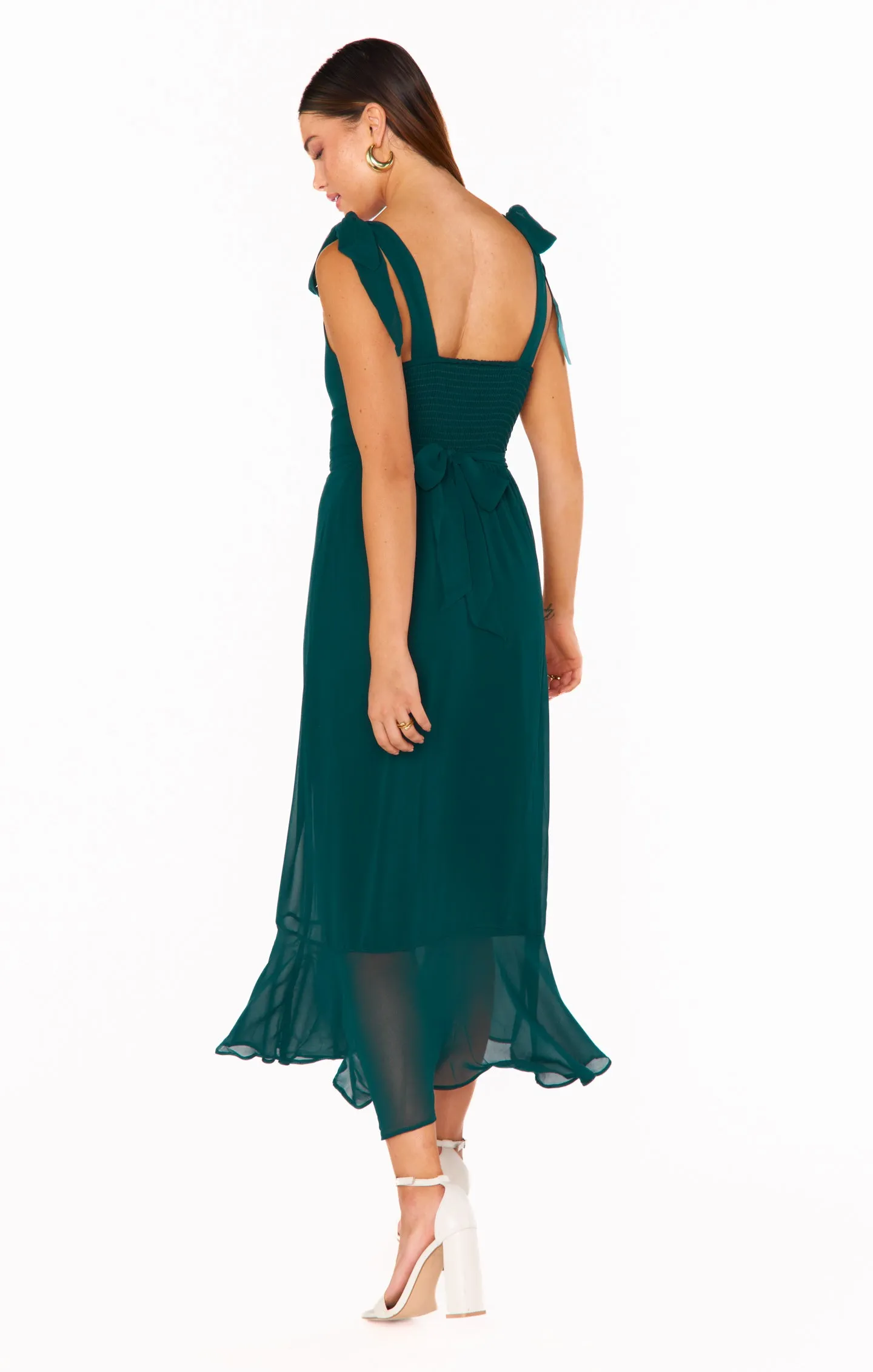 Claire Midi Dress ~ Emerald Chiffon