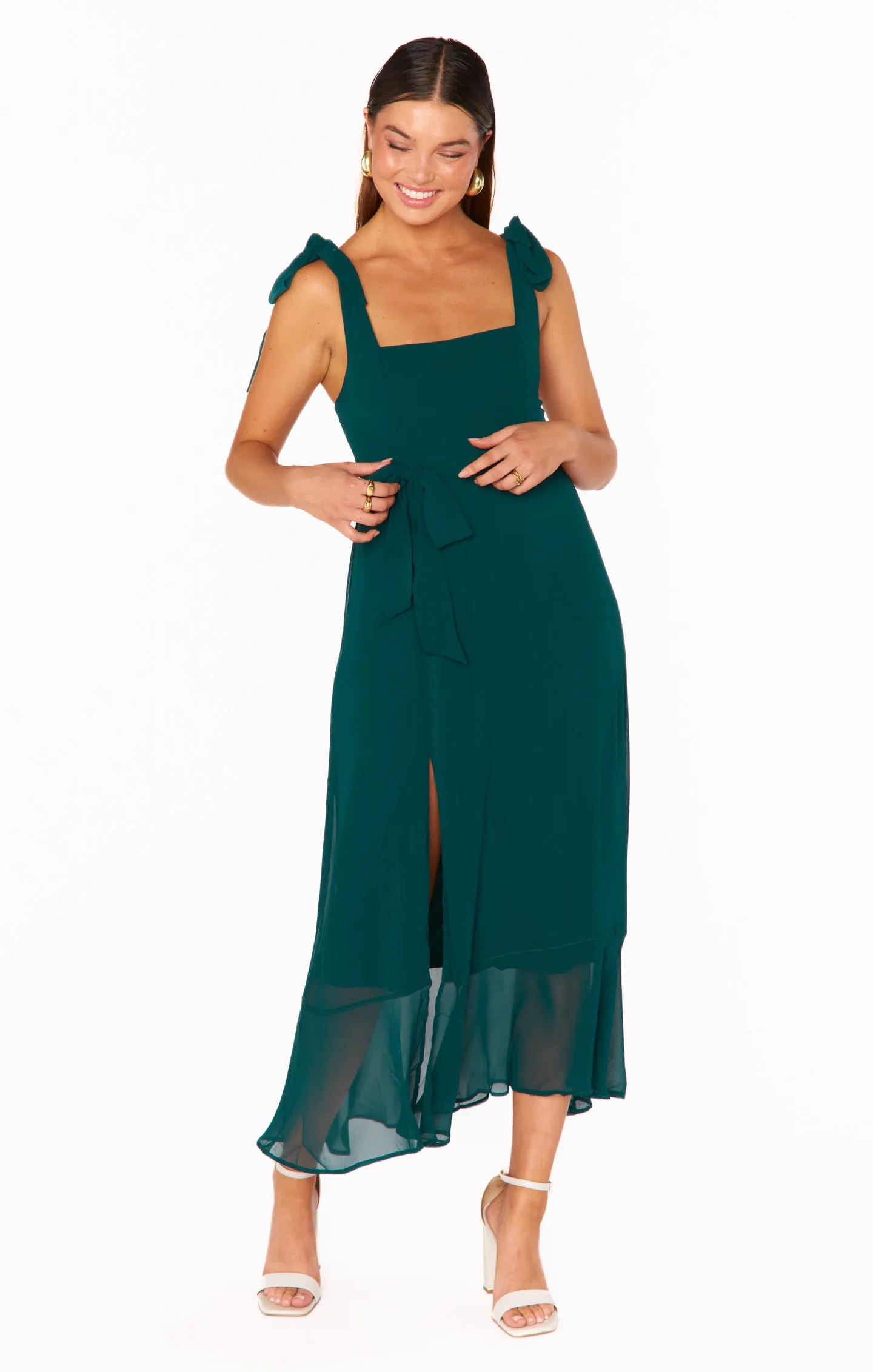 Claire Midi Dress ~ Emerald Chiffon