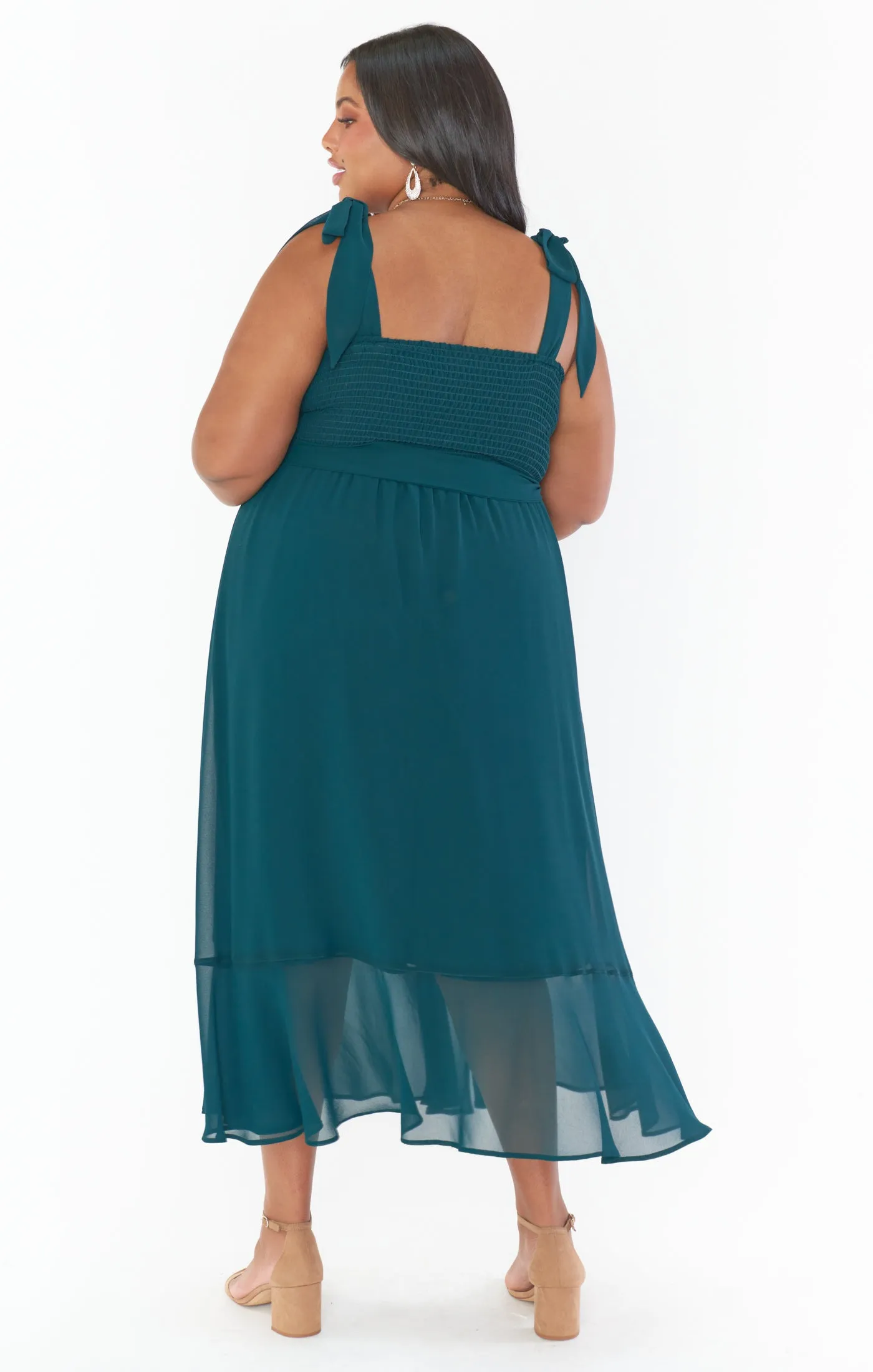 Claire Midi Dress ~ Emerald Chiffon