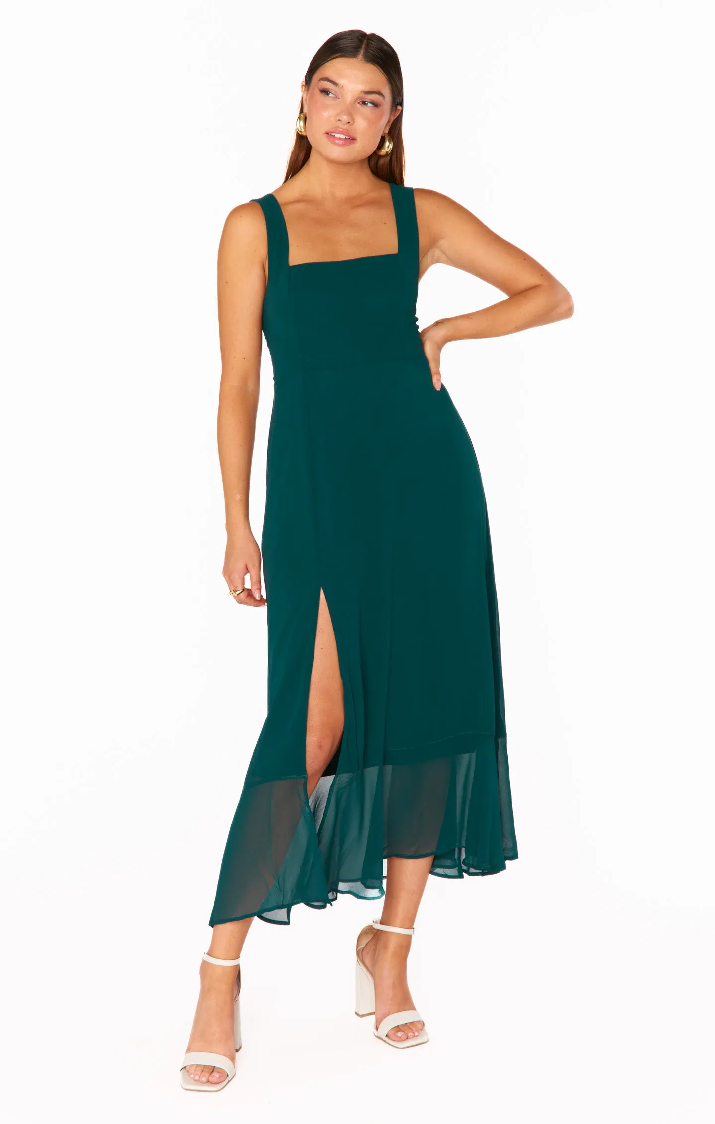 Claire Midi Dress ~ Emerald Chiffon