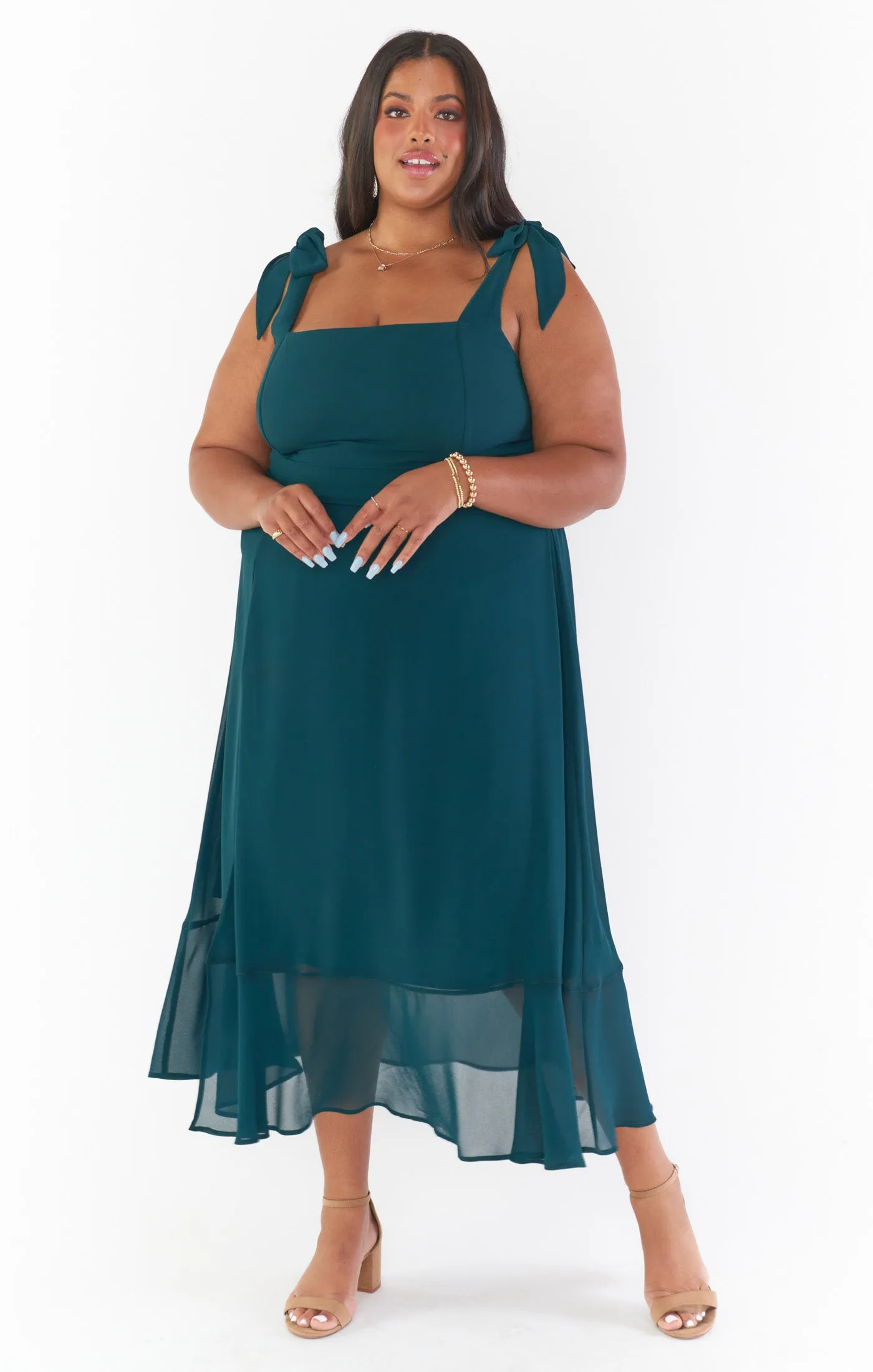 Claire Midi Dress ~ Emerald Chiffon