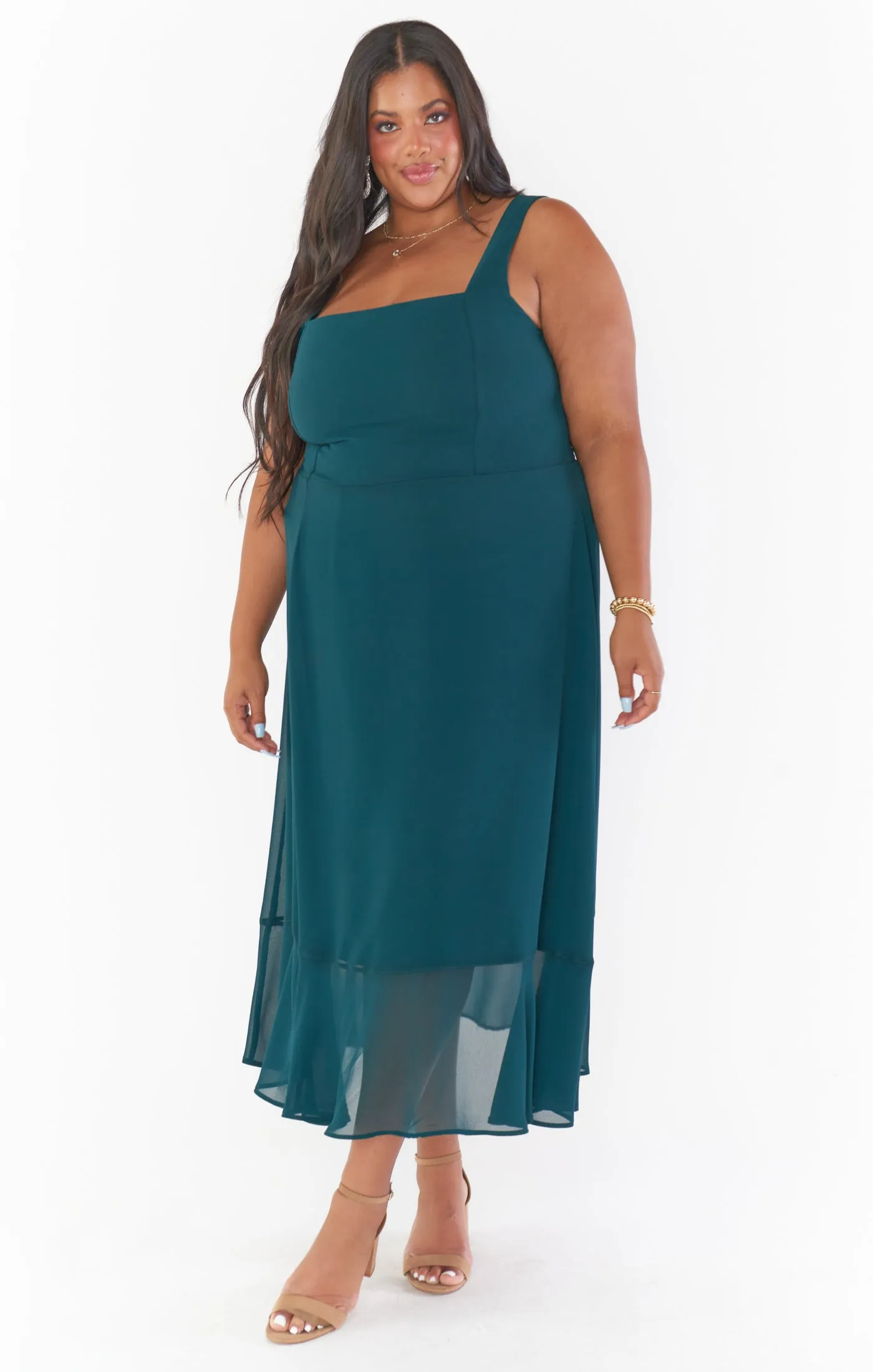 Claire Midi Dress ~ Emerald Chiffon