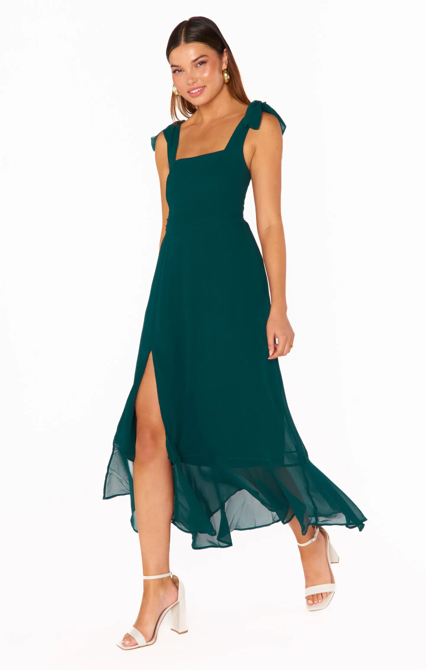 Claire Midi Dress ~ Emerald Chiffon