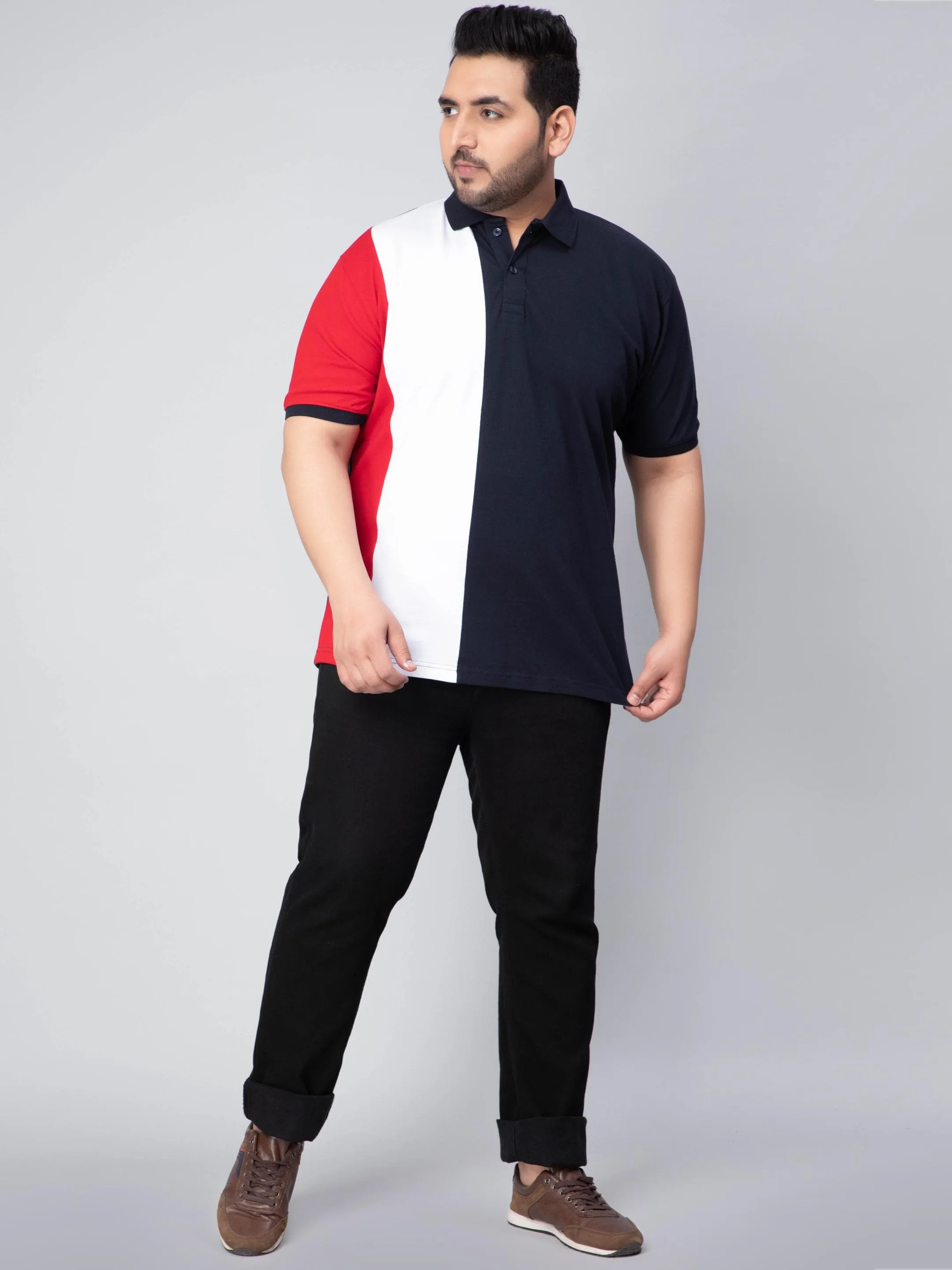 Classic Navy Triple Color Plus Size Polo T-shirt